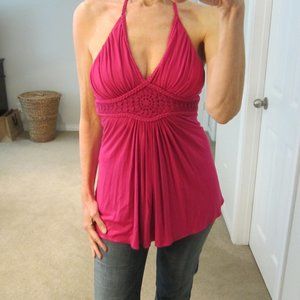 Sky Pink Halter Top w/ Macramé Detail